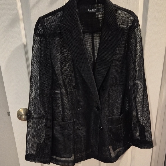 Lauren Ralph Lauren Jackets & Blazers - Lauren Ralph Lauren Double-Breasted Black Mesh Blazer